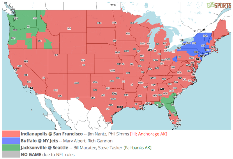 Illustration for article titled Which TV Market's Getting Screwed Today? Your Week 3 NFL Viewing Maps